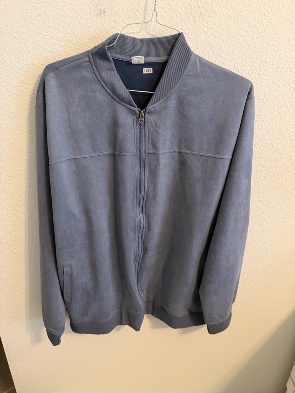 Men's Zip-Up Suede-Look Jacket - Blue